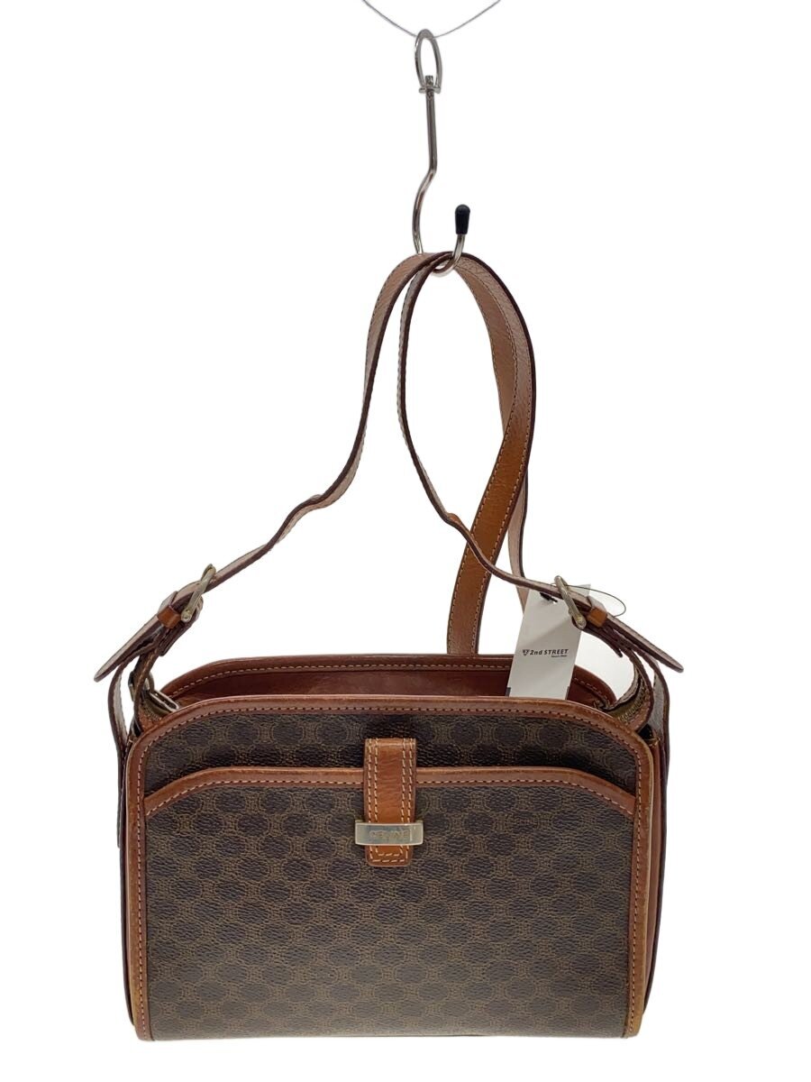 【中古】CELINE◆マカダムショルダーバッグ/なめし革/BRW/総柄//【御徒面子】