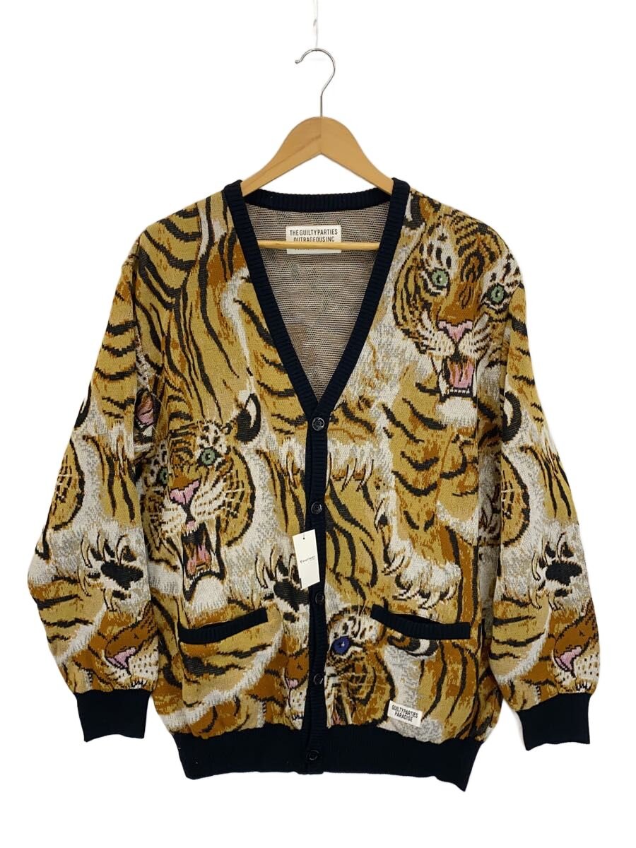 【中古】WACKO MARIA◆TIM LEHI/JACQUARD CARDIGAN/ジレー(薄っぺら)/XL/CML/虎【メンズウェア】