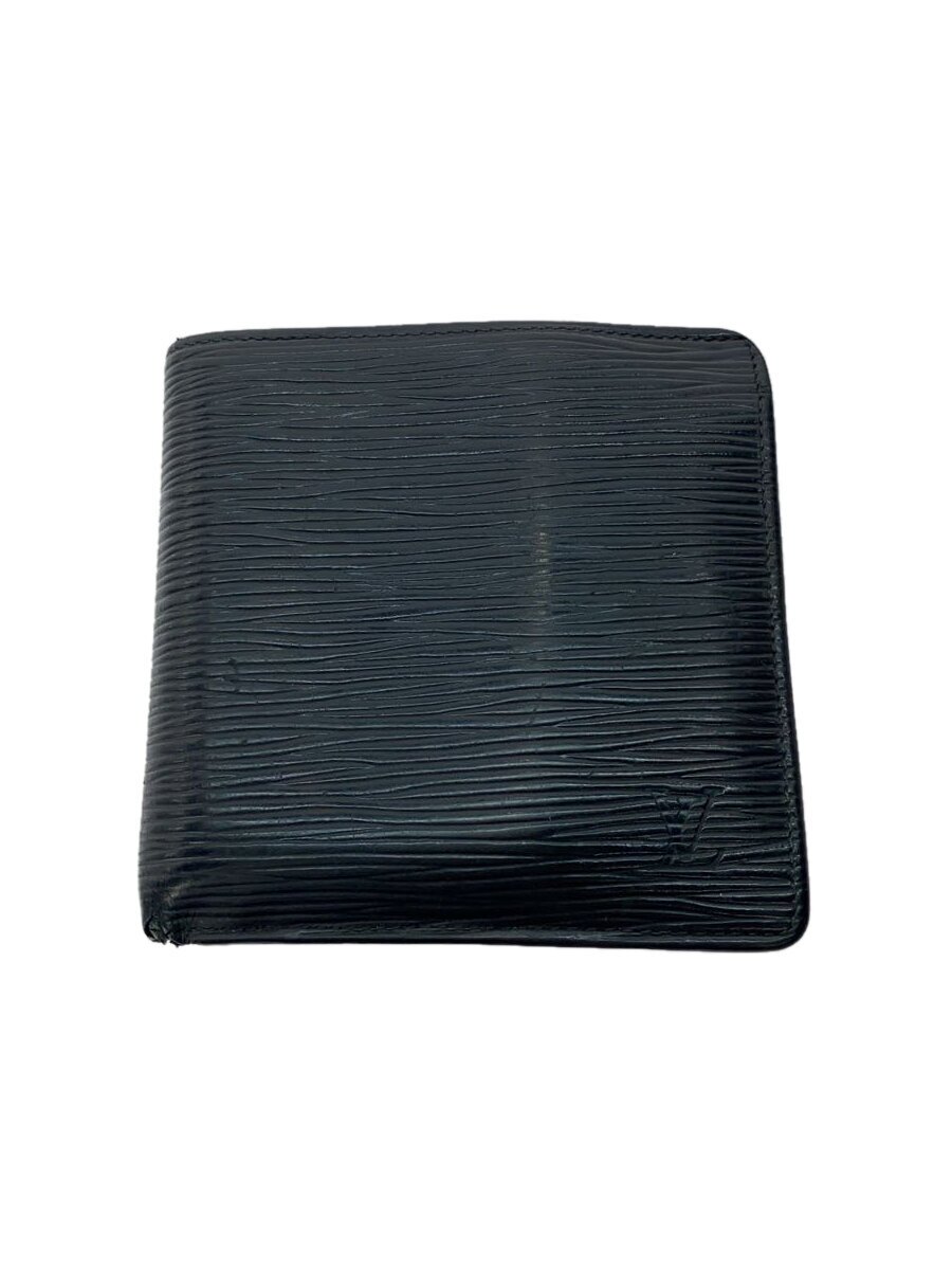 【中古】LOUIS VUITTON◆ポルト・フォイユ・マルコ_エピ_BLK/レザー/BLK/メンズ【服飾雑貨他】