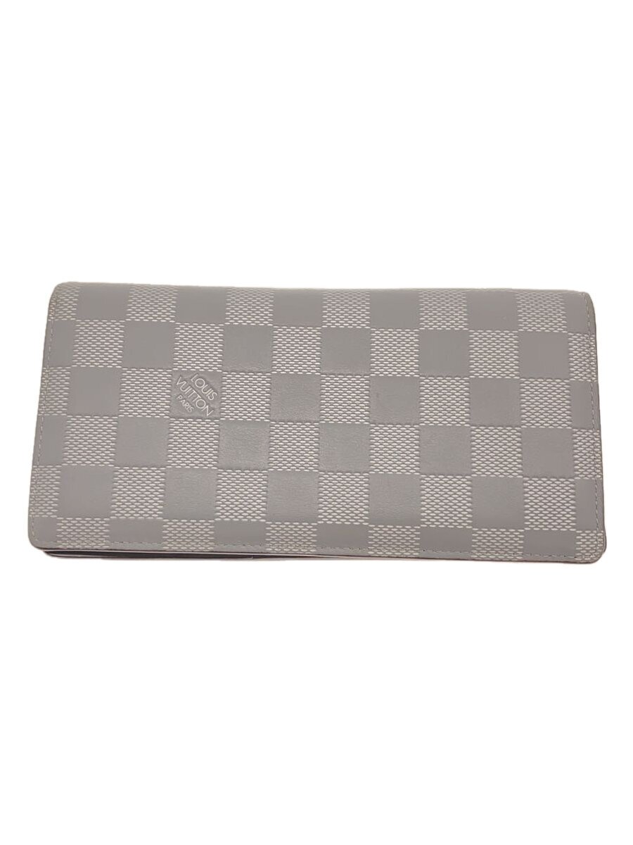 【中古】LOUIS VUITTON◆ポルト・フォイユ・ブラザ_ダミエ・アンフィニ/牛皮/GRY/メンズ【服飾雑貨他】