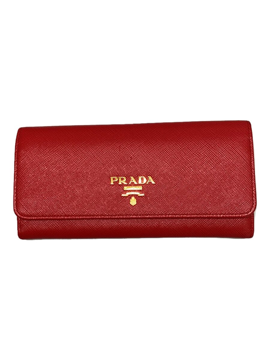 【中古】PRADA◆長金入れ/なめし革/RED/無地/レディース/1MH132【服飾雑貨他】