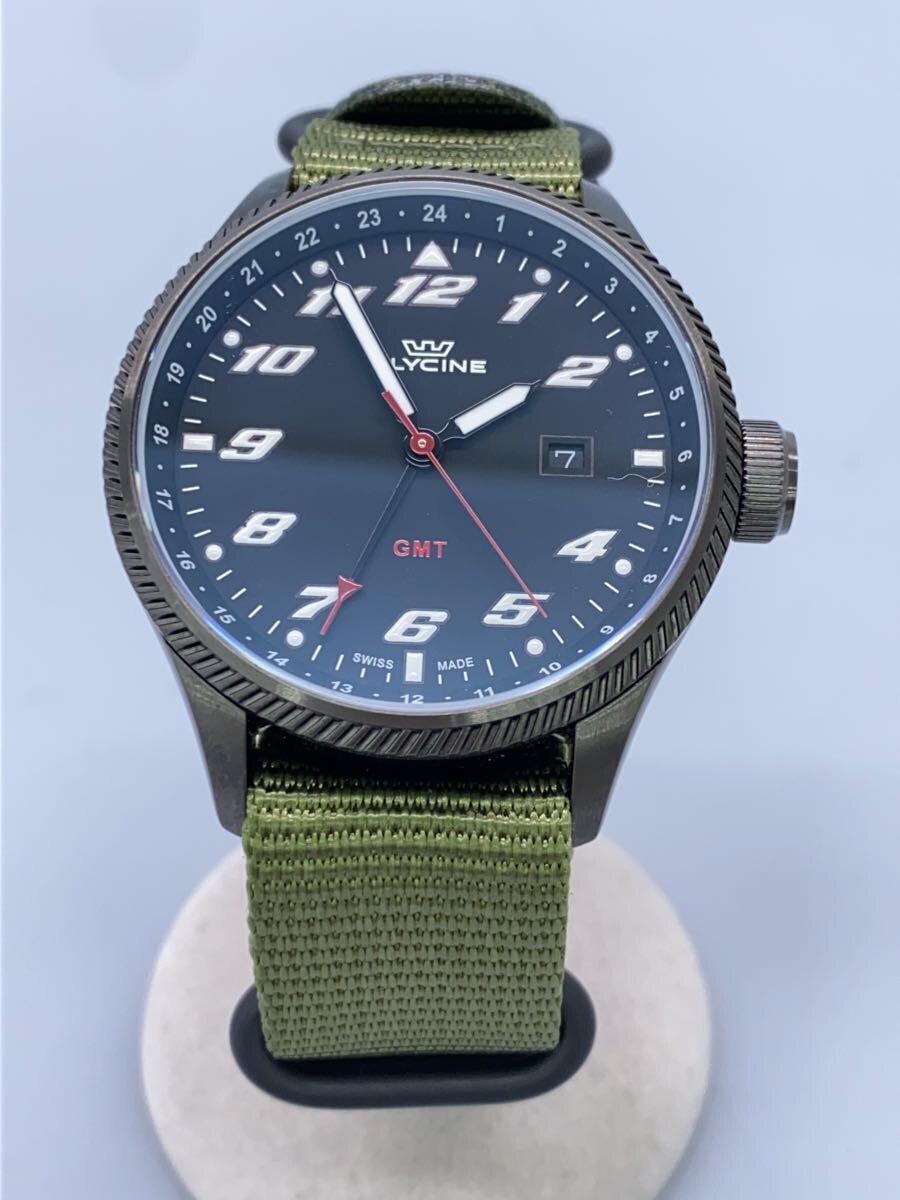 【中古】GLYCINE/GMT/石英ウオッチ/アナログ/BLK/KHK/GL1006【服飾雑貨他】