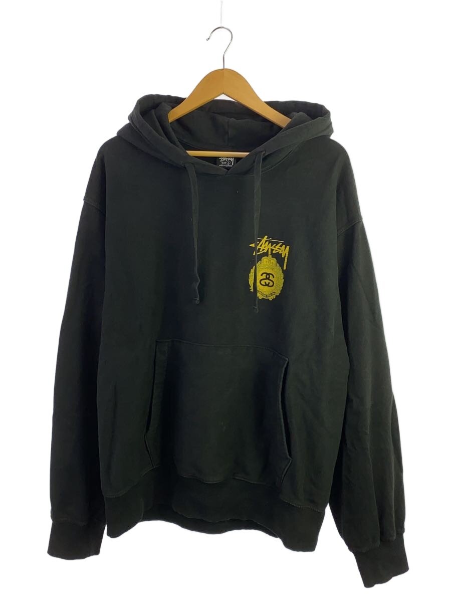 【中古】STUSSY◆パーカー/CROWN WREATH PIGMENT DYED/L/綿織物/BLK【メンズウェア】