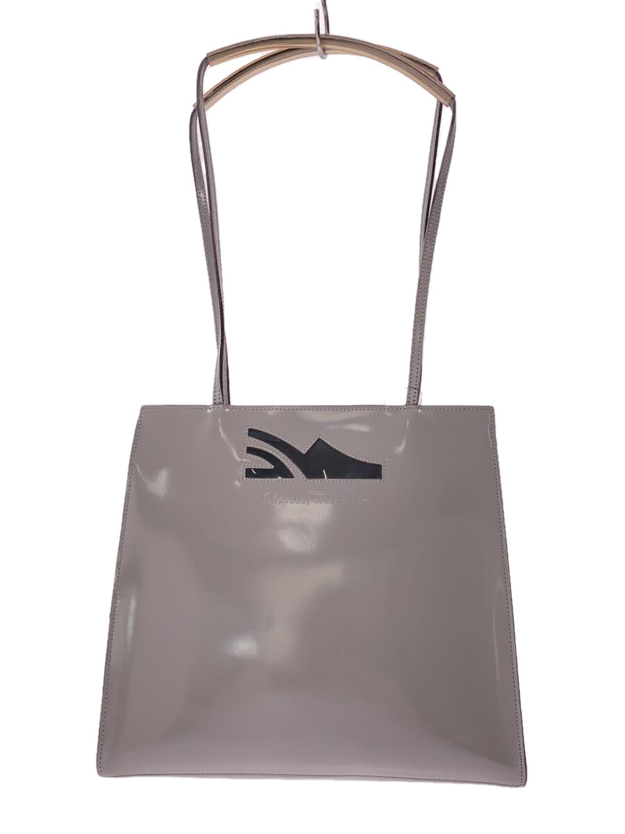 【中古】Salvatore Ferragamo◆ハンドバック/エナメル/GRY/無地/DJ-21//【御徒面子】