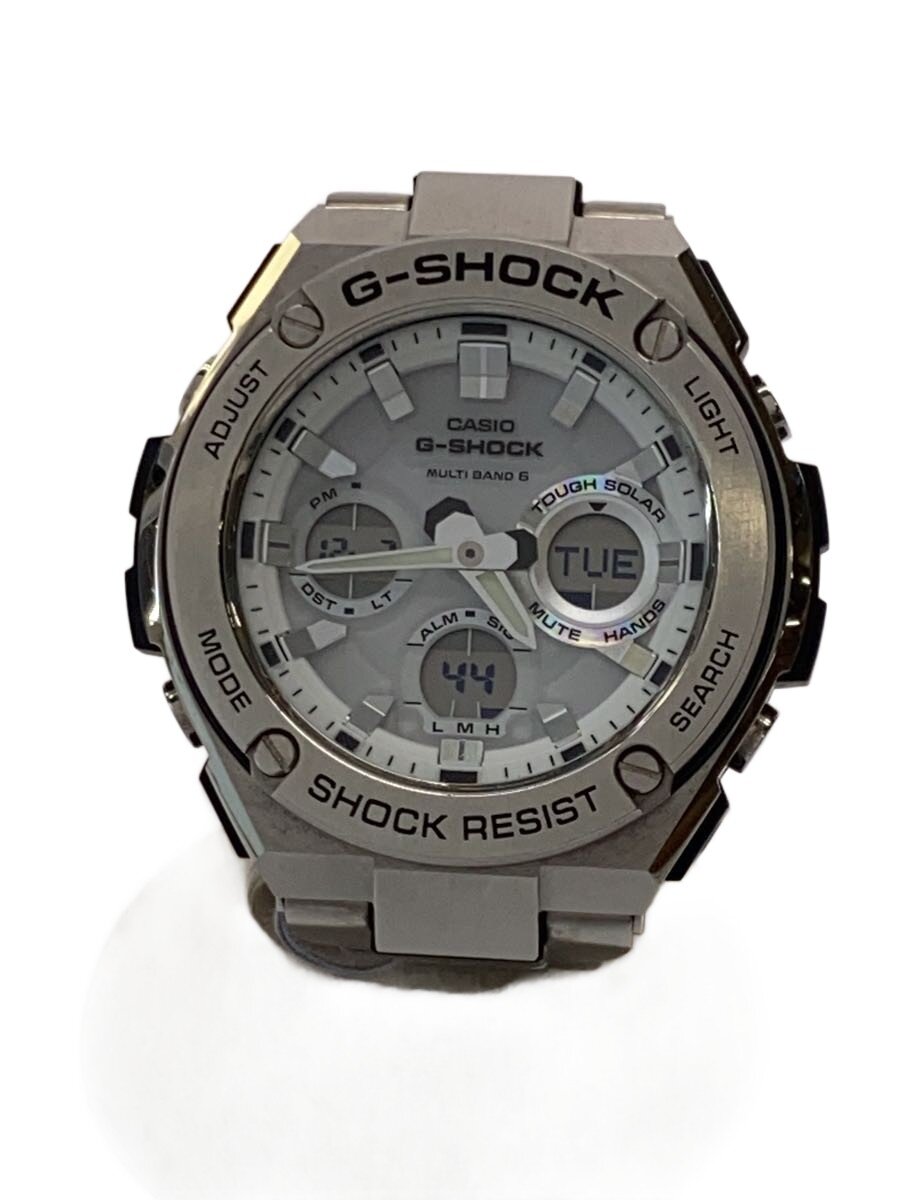 【中古】CASIO◆ソーラーウオッチ・G-SHOCK/デジアナ/--/WHT/SLV【服飾雑貨他】