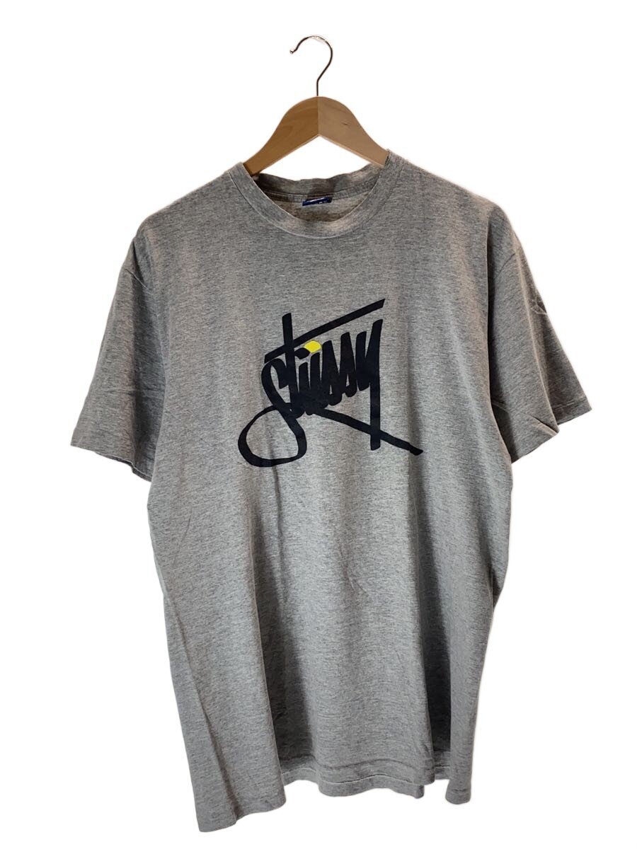 【中古】STUSSY◆00s/OLD STUSSY/紺引き舟/シングル編み目/ロゴタイプ/プルオーバー/L/綿織物/薄墨色【メンズウェア】