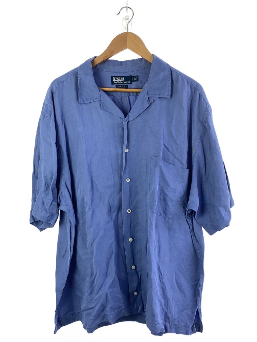 【中古】POLO RALPH LAUREN◆明けっ広げ色合い/開襟/半袖プルオーバー/XL/絹地/リネン/BLU【メンズウェア】