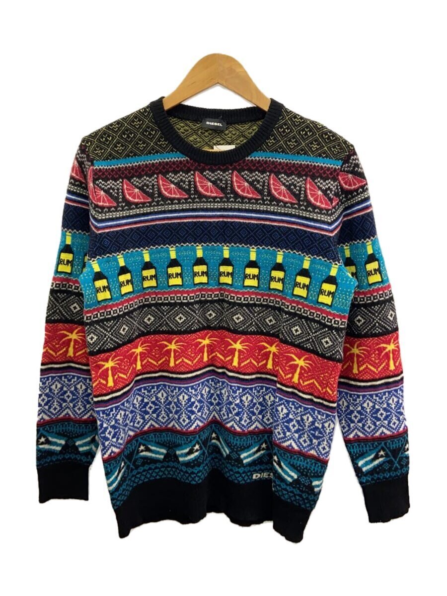 【中古】DIESEL◆編み物・ティーシャツ(朦朦たる)/--/羊毛/マルチ色合い/総柄【メンズウェア】