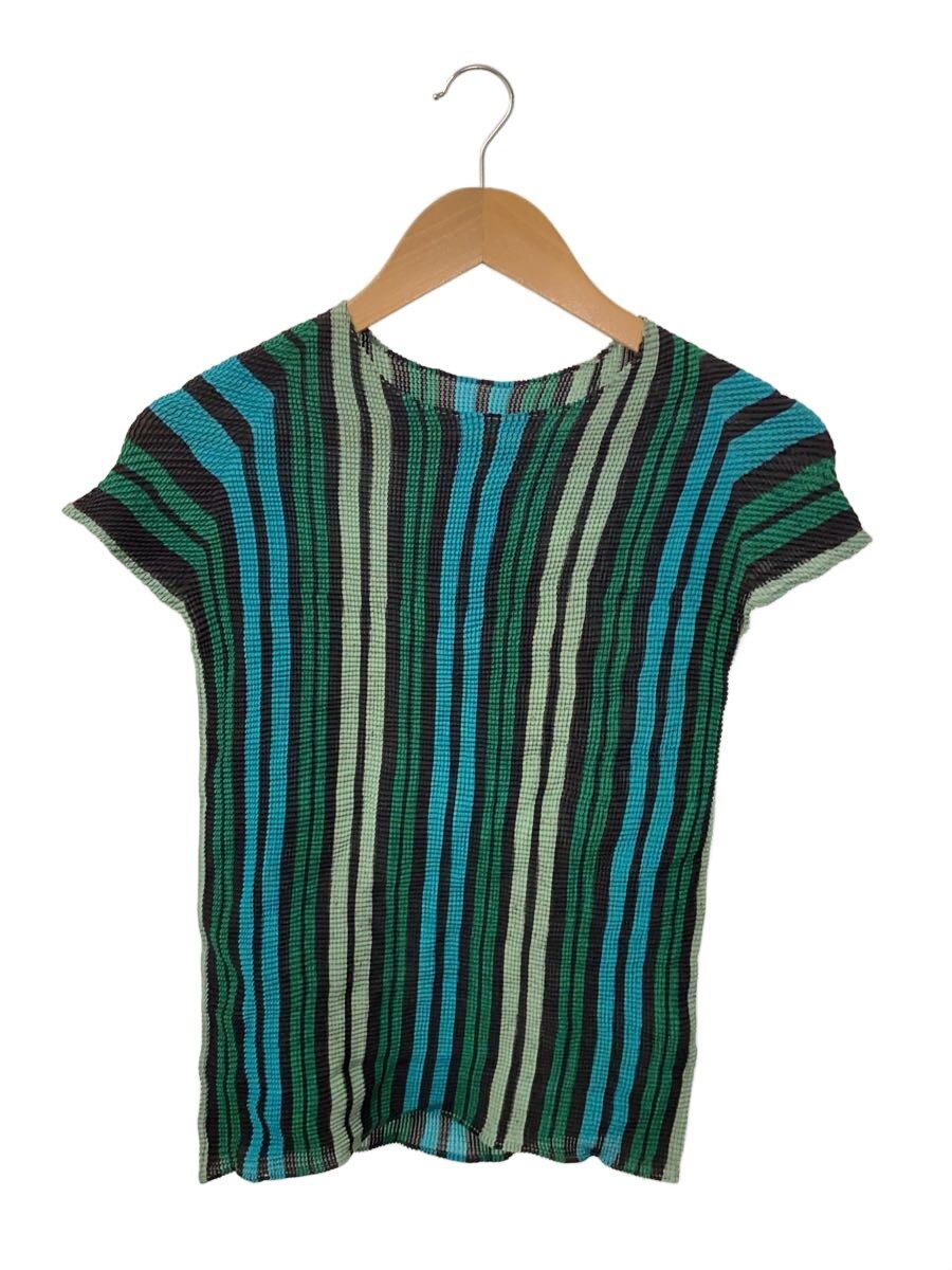 【中古】me ISSEY MIYAKE◆ジャバラ半袖カットソー/3/ポリエステル/GRN/ストライプ/PP68FK849/グリーン//【レディースウェア】|2nd STREET 店