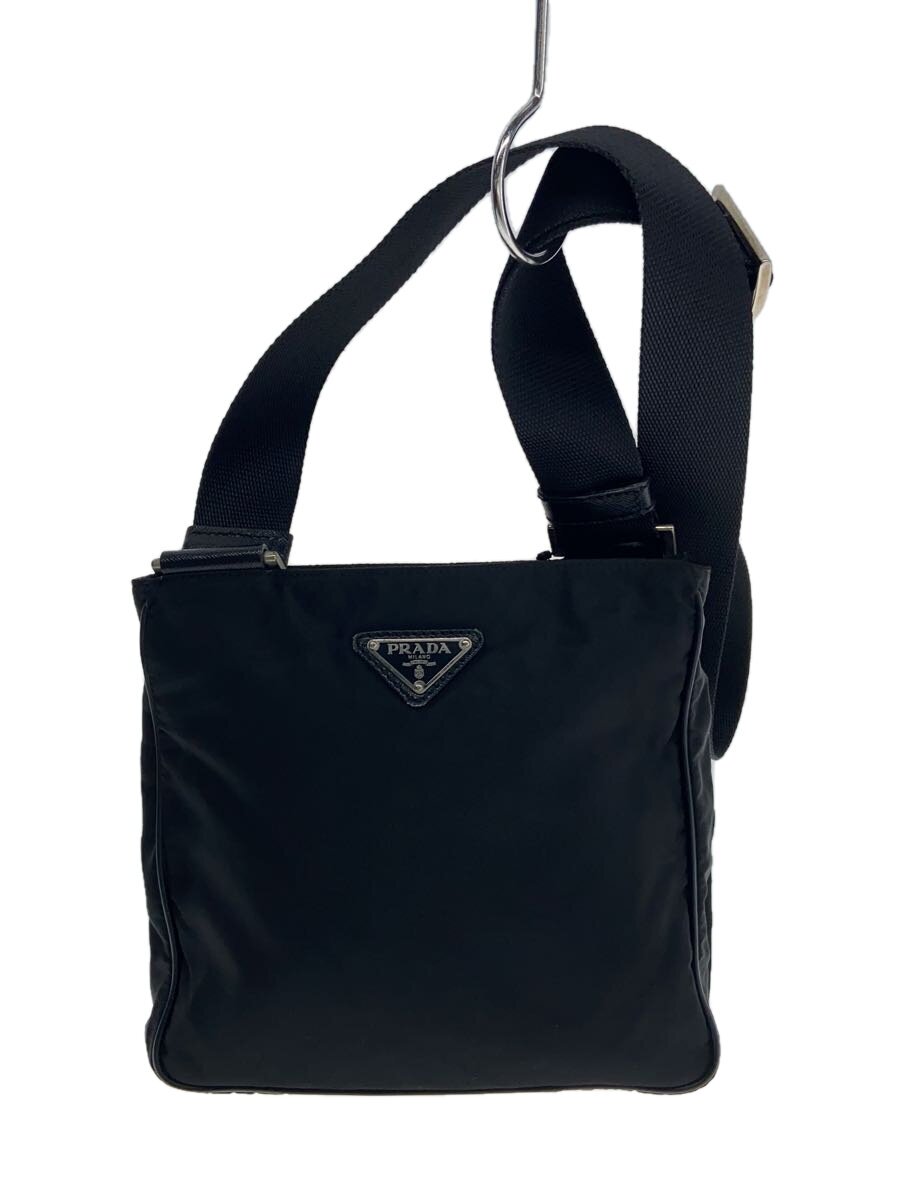 【中古】PRADA◆３角形一皿/三角ロゴタイプ/ショルダーバッグ/ナイロン/BLK//【御徒面子】