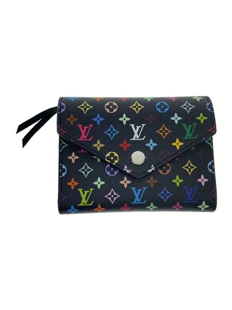 【中古】LOUIS VUITTON◆村上隆/2つ折り金入れ/なめし革/BLK/総柄/レディース/M14163【服飾雑貨他】