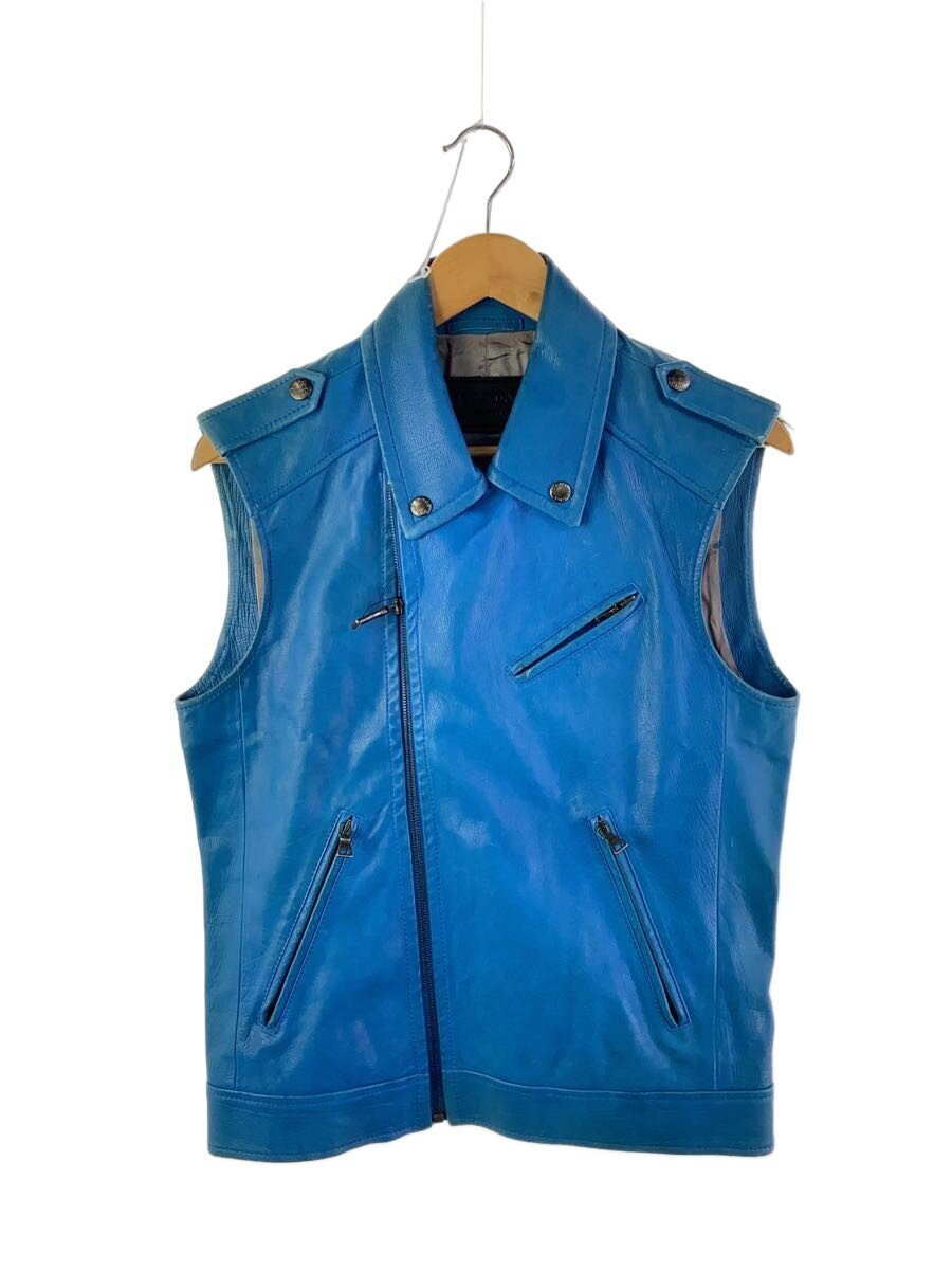 【中古】PRADA◆11aw/ライダース/より良い/44/牛皮/BLU/無地【メンズウェア】