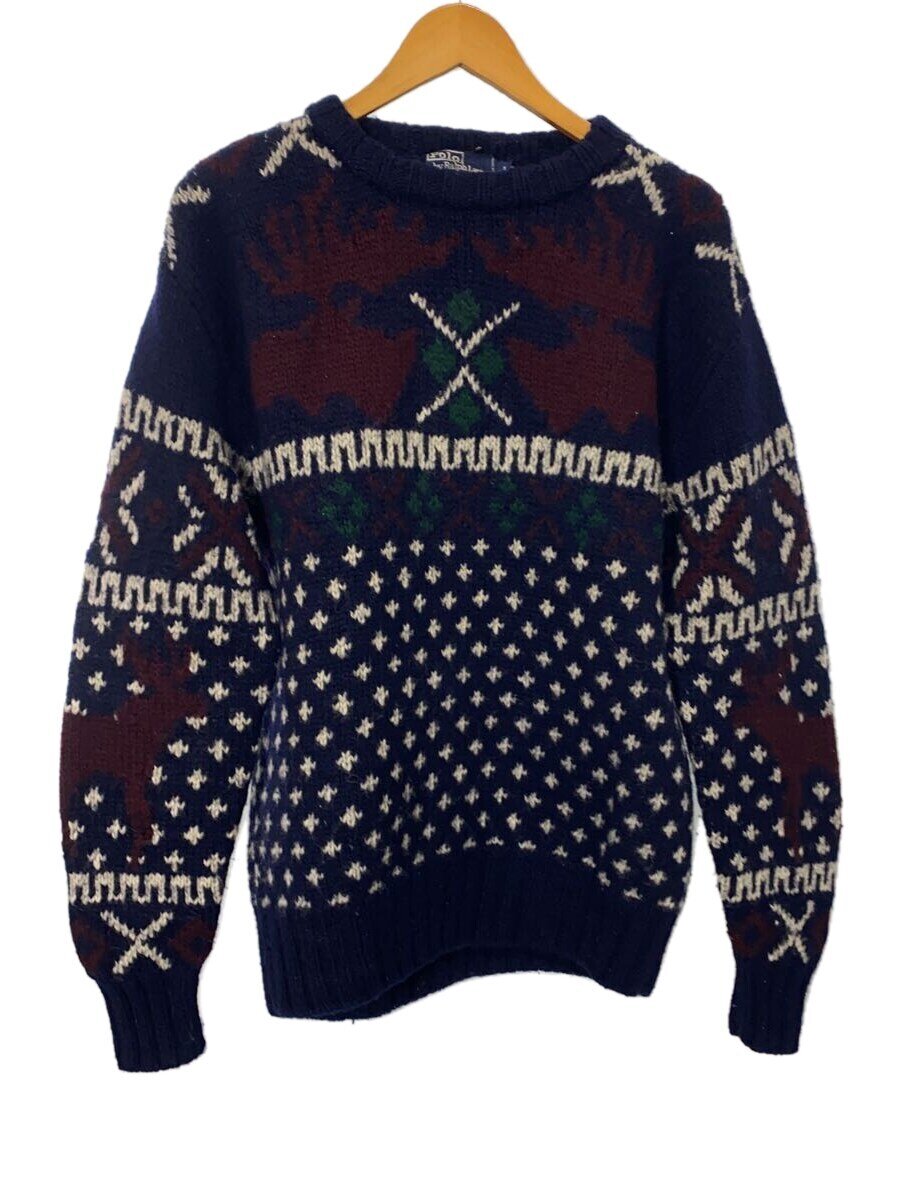 【中古】POLO RALPH LAUREN◆90s/HAND KNIT/編み物・ティーシャツ(朦朦たる)/M/羊毛/NVY//【メンズウェア】