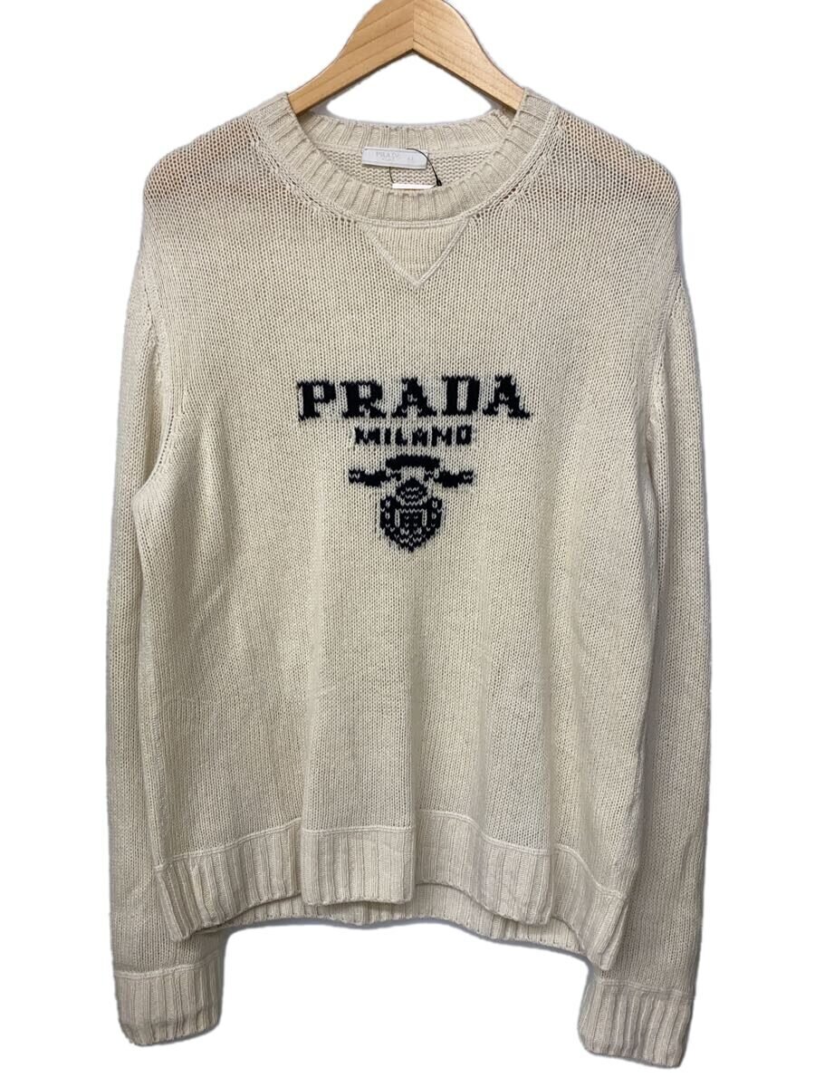 【中古】PRADA◆20AW/カシミール混ロゴクルーネックニット/48/羊毛/WHT/UMB223 S211 1YMW【メンズウェア】