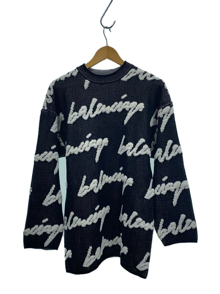 【中古】BALENCIAGA◆20AW/CREWNECK 3D SCRIBBLE KNIT/XS/綿織物/BLK/総柄/628730【メンズウェア】