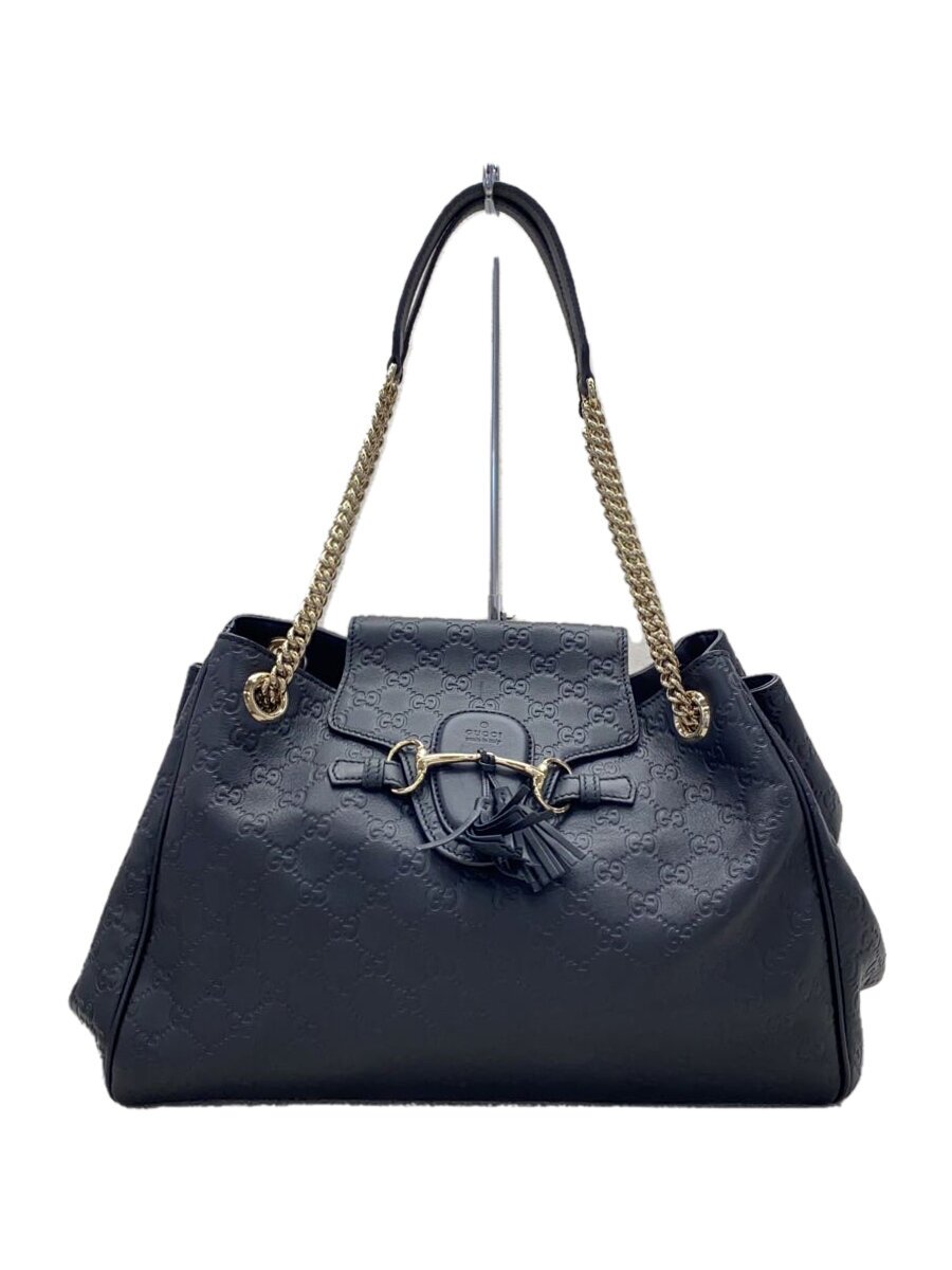 【中古】GUCCI◆ショルダーバッグ_グッチシマ/なめし革/黒いこと/336757/グッチ【御徒面子】