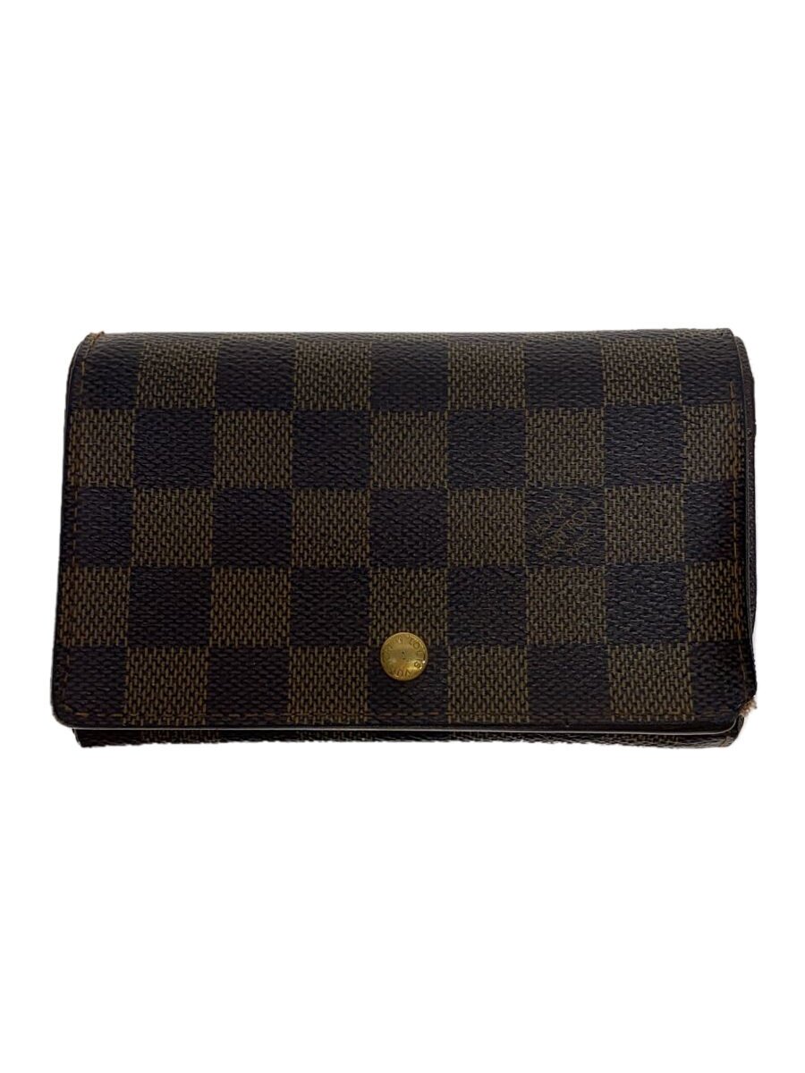 【中古】LOUIS VUITTON◆ポルト・モネ・ビエ・トレゾール_ダミエ・エベヌ_BRW/PVC/N61736/GA1004【服飾雑貨他】