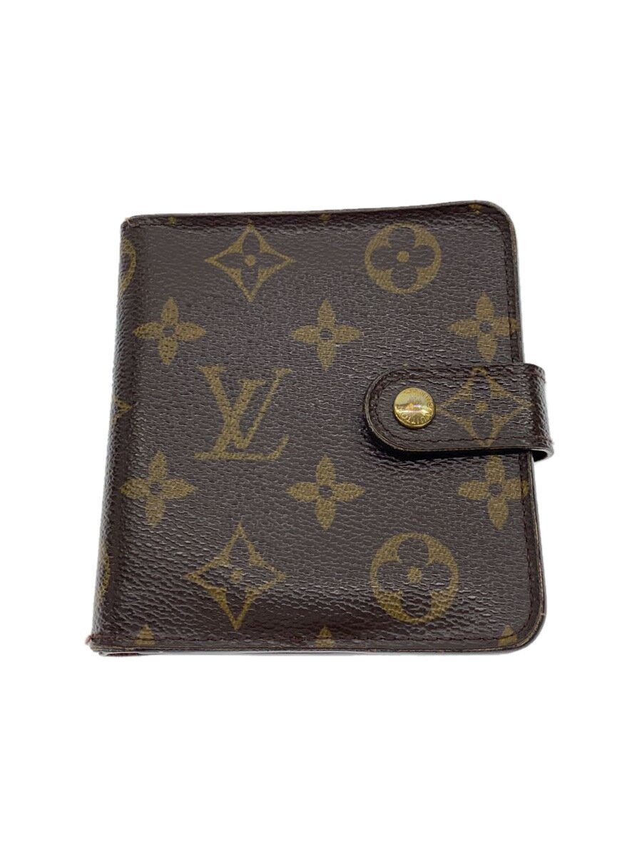 【中古】LOUIS VUITTON◆コンパクト・ジップ_モノグラム・帆布_BRW/PVC/BRW/総柄/レディース【服飾雑貨他】