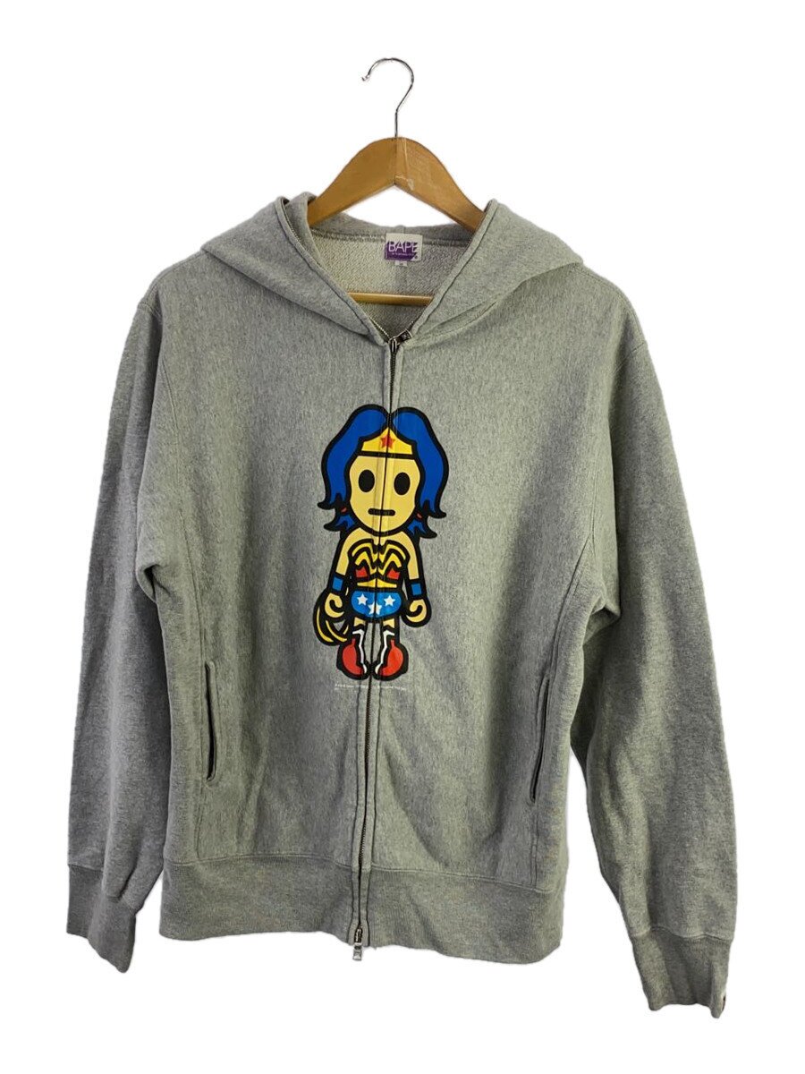 【中古】A BATHING APE◆S/×DC COMICS WONDER WOMAN/ZIP UP HOODIE/パーカー/S/綿織物/GRY【メンズウェア】