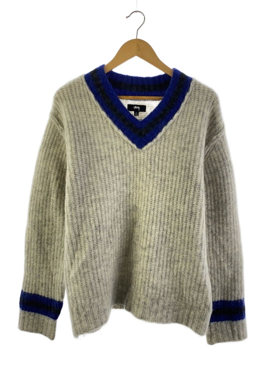 【中古】STUSSY◆MOHAIR TENNIS SWEATER/編み物・プルオーバー(朦々たる)/L/--/GRY/117142【メンズウェア】