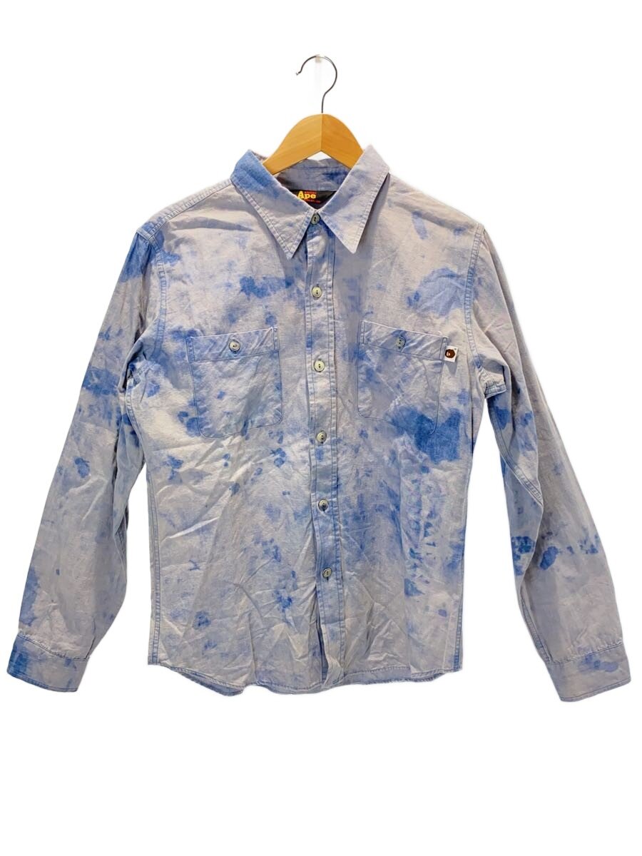【中古】A BATHING APE◆すべり出し引き舟/Bleach Shirt/長袖プルオーバー/M/綿織物/BLU/総柄【メンズウェア】