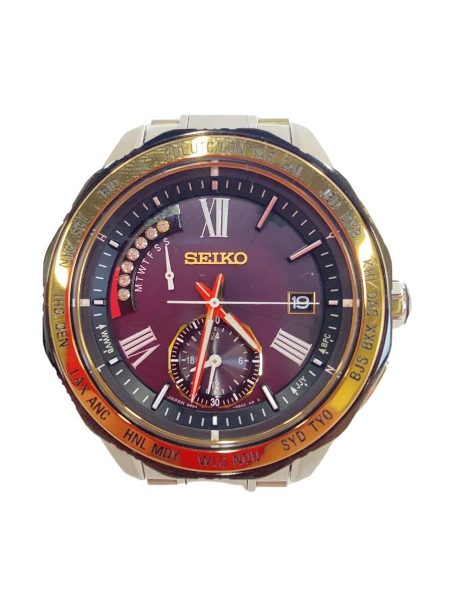 【中古】SEIKO◆ソーラーウオッチ/アナログ/ステンレス鋼/BRW/SLV/8B54-0BG0【服飾雑貨他】