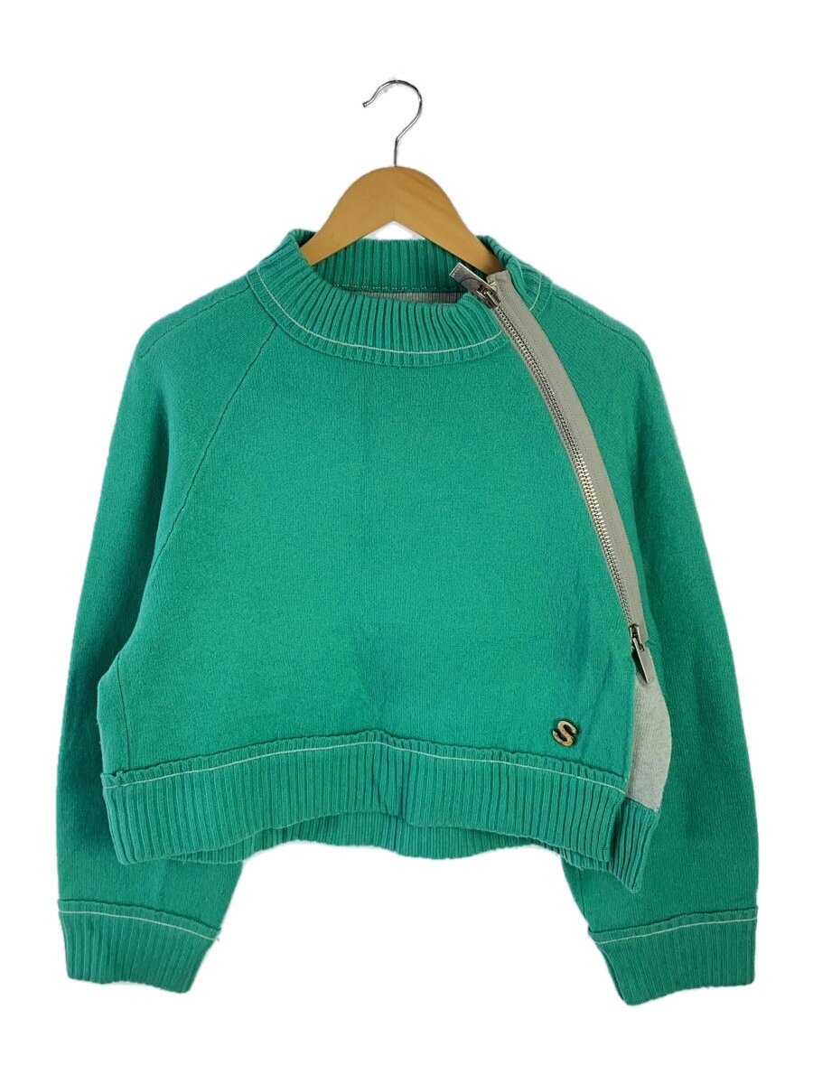 【中古】sacai◆22AW ジップデザイン カシミアワイドクロップドニット/2/緑であること/22-06235【レディースお召しもの】