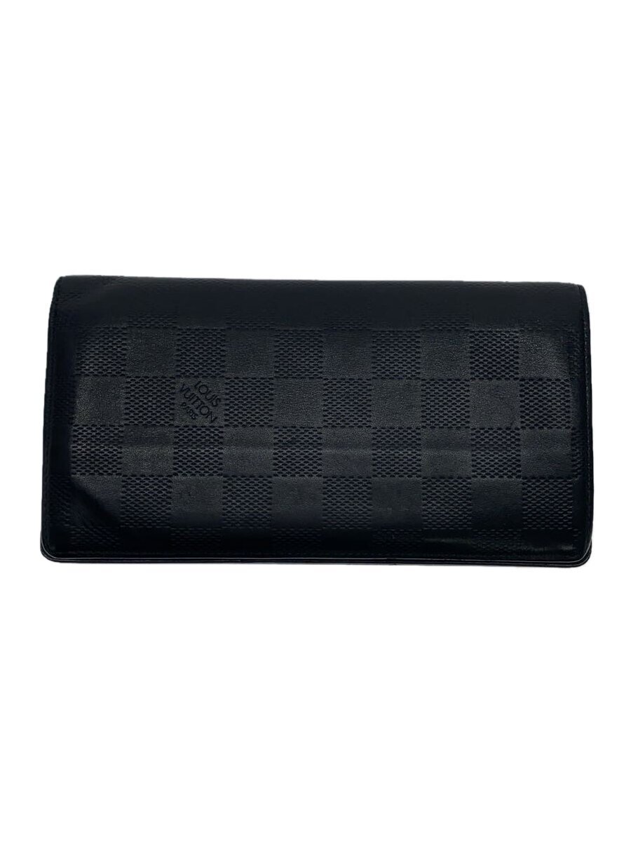 【中古】LOUIS VUITTON◆ポルト・フォイユ・ブラザ_ダミエ・アンフィニ_BLK/なめし革/BLK/メンズ【服飾雑貨他】