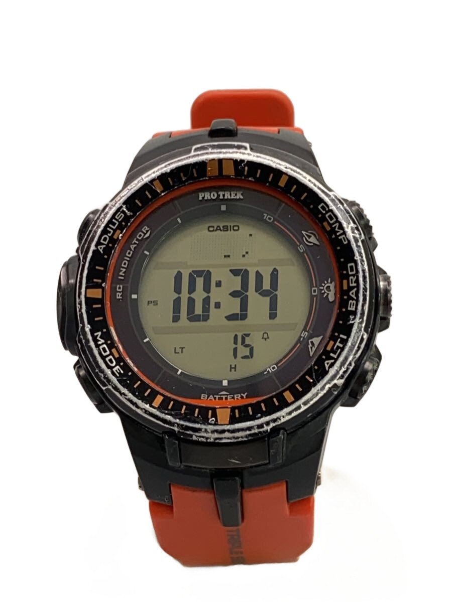 【中古】CASIO◆カシオ/ソーラーウオッチ・PROTREK/デジタル/オレンジ色【服飾雑貨他】