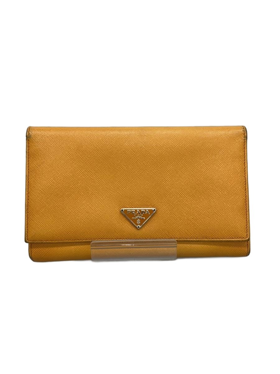 【中古】PRADA◆長金入れ/なめし革/YLW/無地/レディース//【服飾雑貨他】