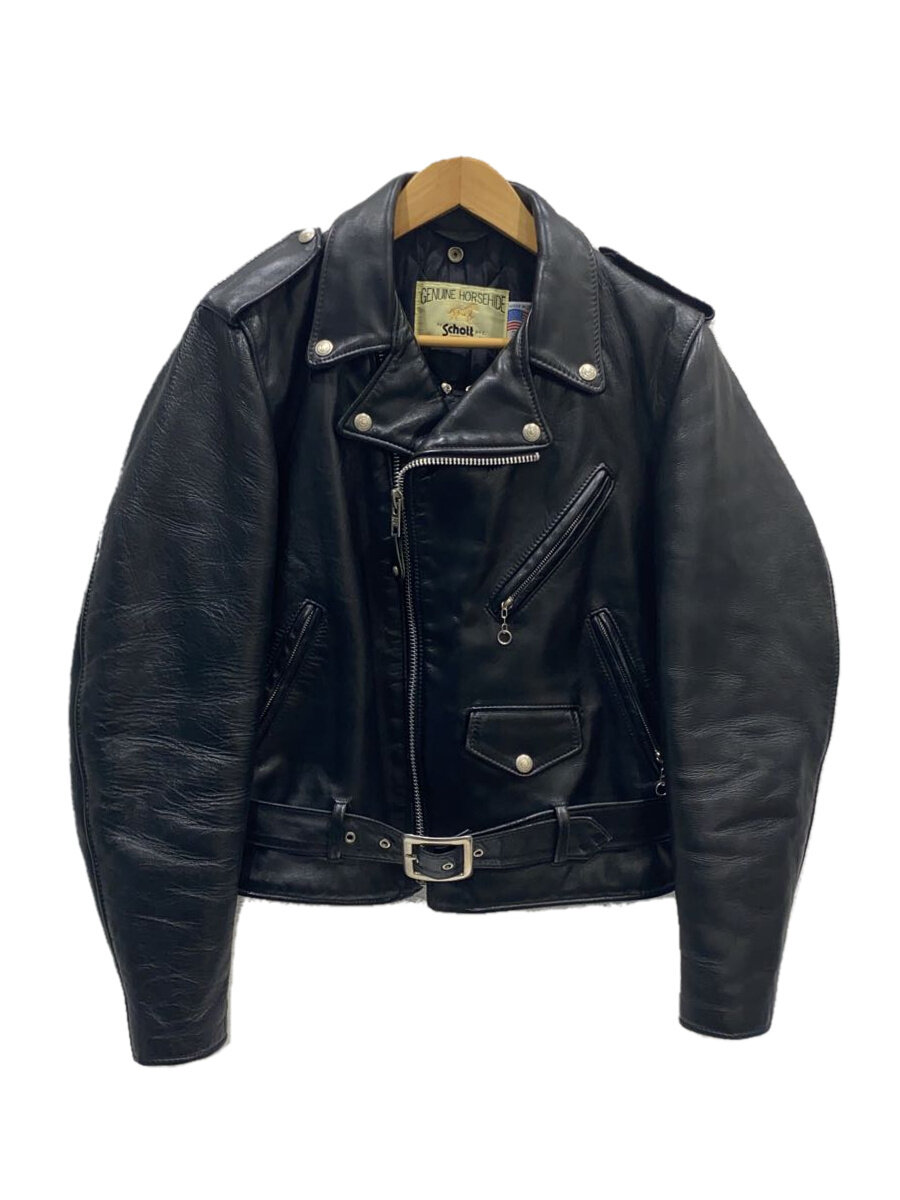【中古】Schott◆ダブルライダースジャケット/38/なめし革/BLK/HORSEHIDE/USA製/バックスタッズ//【メンズウェア】