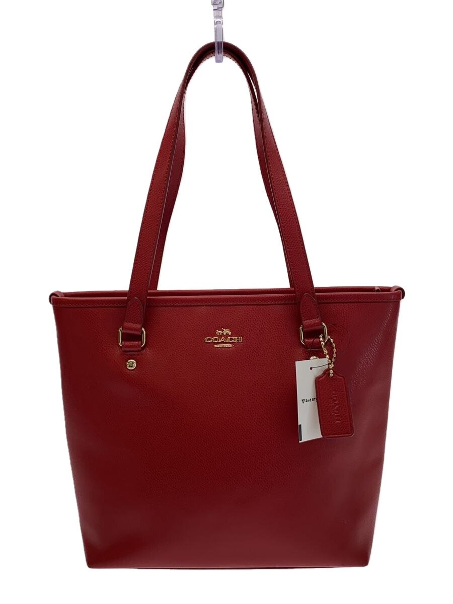 【中古】COACH◆トートバッグ_オールなめし革/なめし革/RED/無地//【御徒面子】
