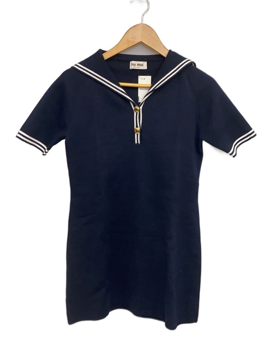 【中古】MIU MIU◆半袖衣装/38/綿織物/NVY/MMA859 S000 14GX【レディースお召しもの】