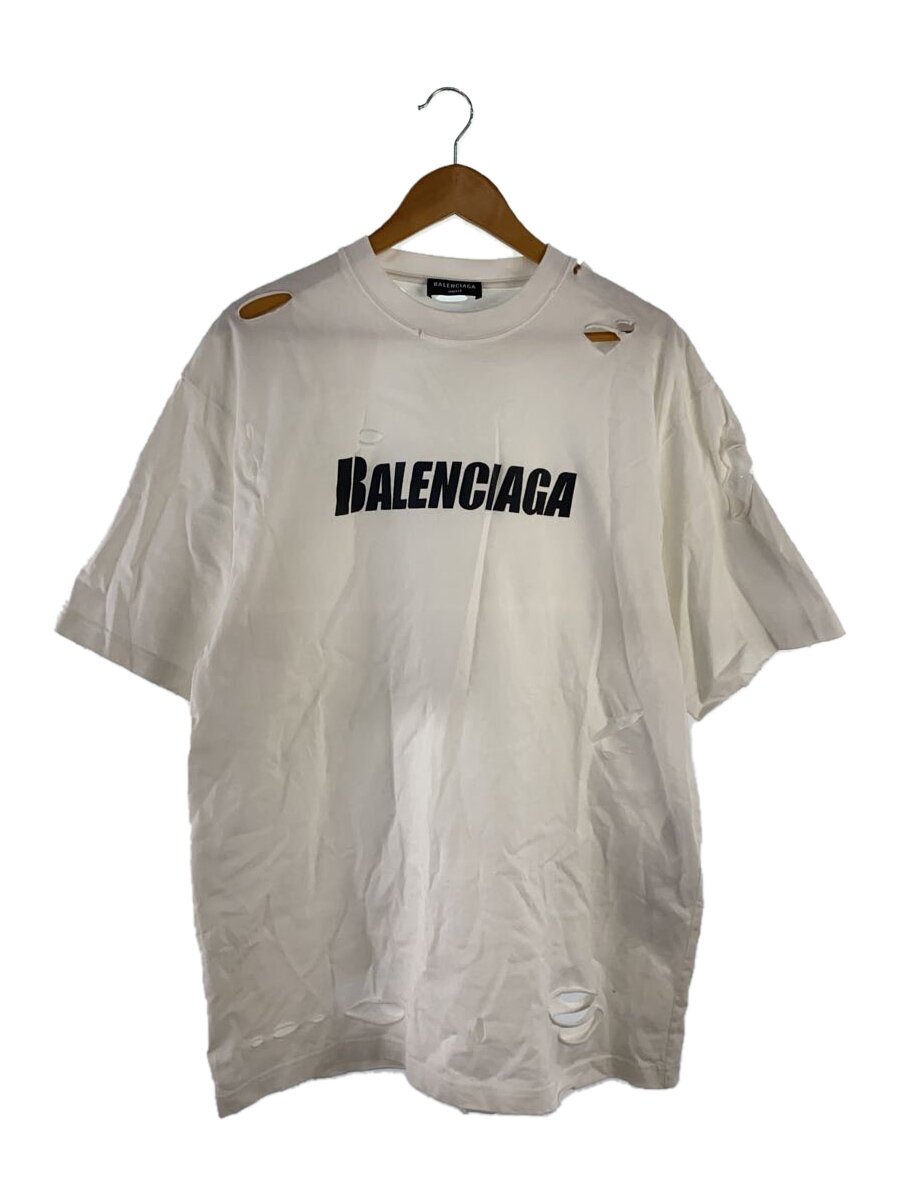 【中古】BALENCIAGA◆21SS/Caps Destroyed Flatground/プルオーバー/XXS/綿織物/WHT/651795【メンズウェア】