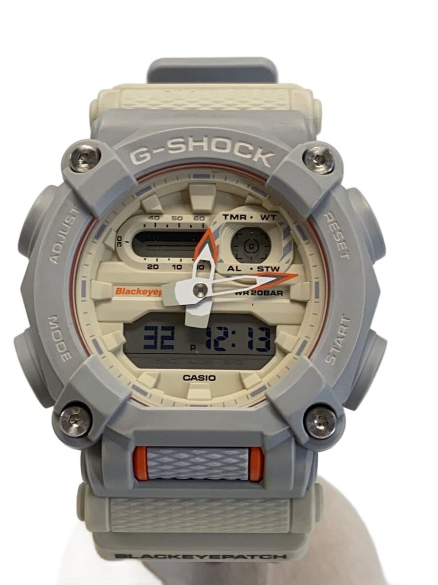 【中古】CASIO◆HE BLACK EYE PATCH/石英ウオッチ/デジタル/--/IVO/GRY/SS/GA-900BEP【服飾雑貨他】