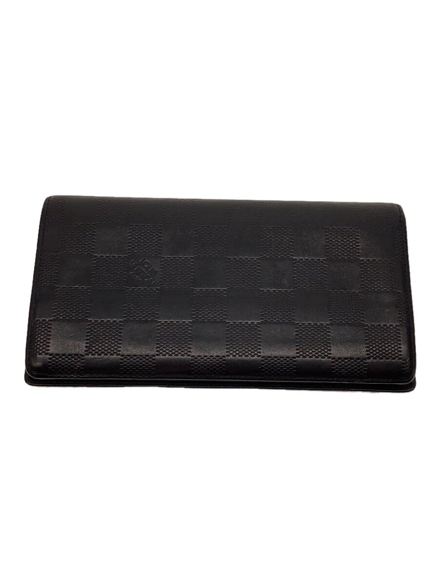 【中古】LOUIS VUITTON◆ポルト・フォイユ・ブラザ_ダミエ・アンフィニ_BLK/なめし革/BLK/メンズ【服飾雑貨他】