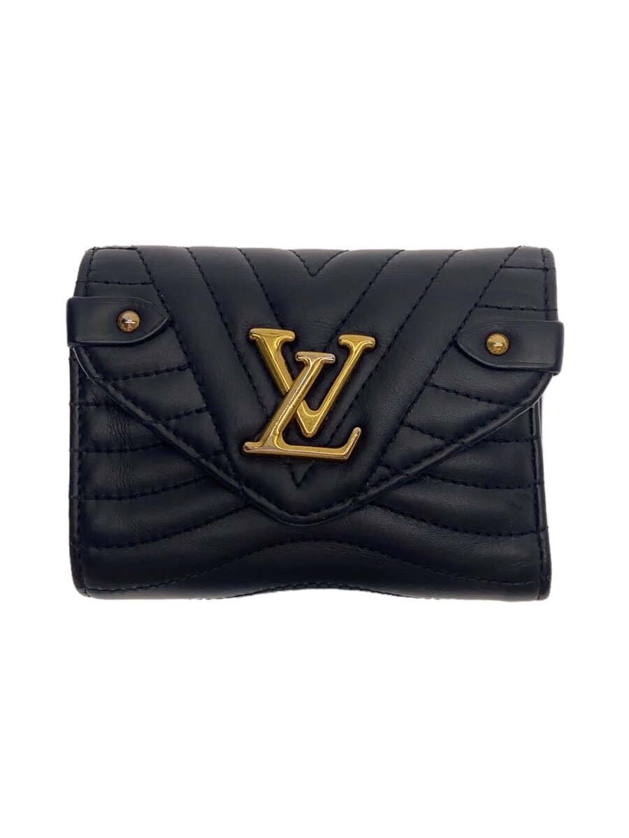 【中古】LOUIS VUITTON◆ニュー・ウェーブ・コンパクト・ウォレット__BLK/牛皮/BLK/レディース【服飾雑貨他】