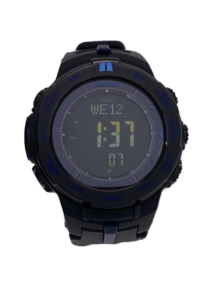 【中古】CASIO◆ソーラーウオッチ・PROTREK/デジタル/天然ゴム/BLK/SS【服飾雑貨他】