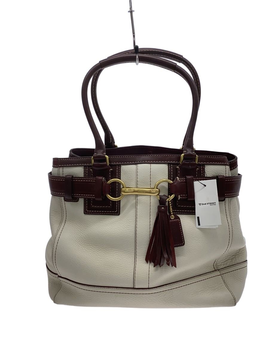 【中古】COACH◆ショルダーバッグ_オールなめし革/なめし革/WHT//【御徒面子】
