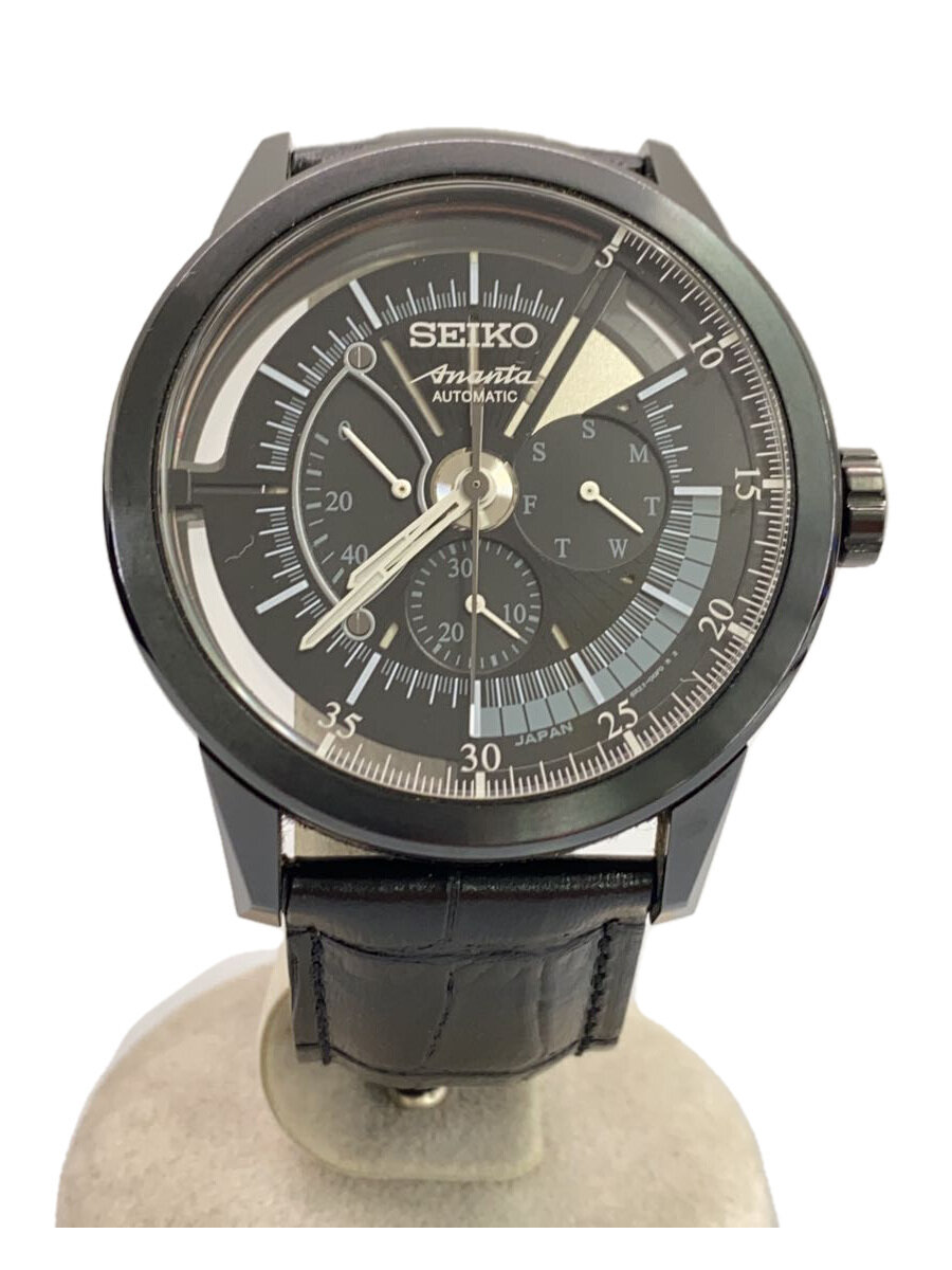 【中古】SEIKO◆BRIGHTZ ブライツ アナンタ/自動小銃巻ウォッチ/アナログ/なめし革/BLK/BLK/6R21-00F0【服飾雑貨他】