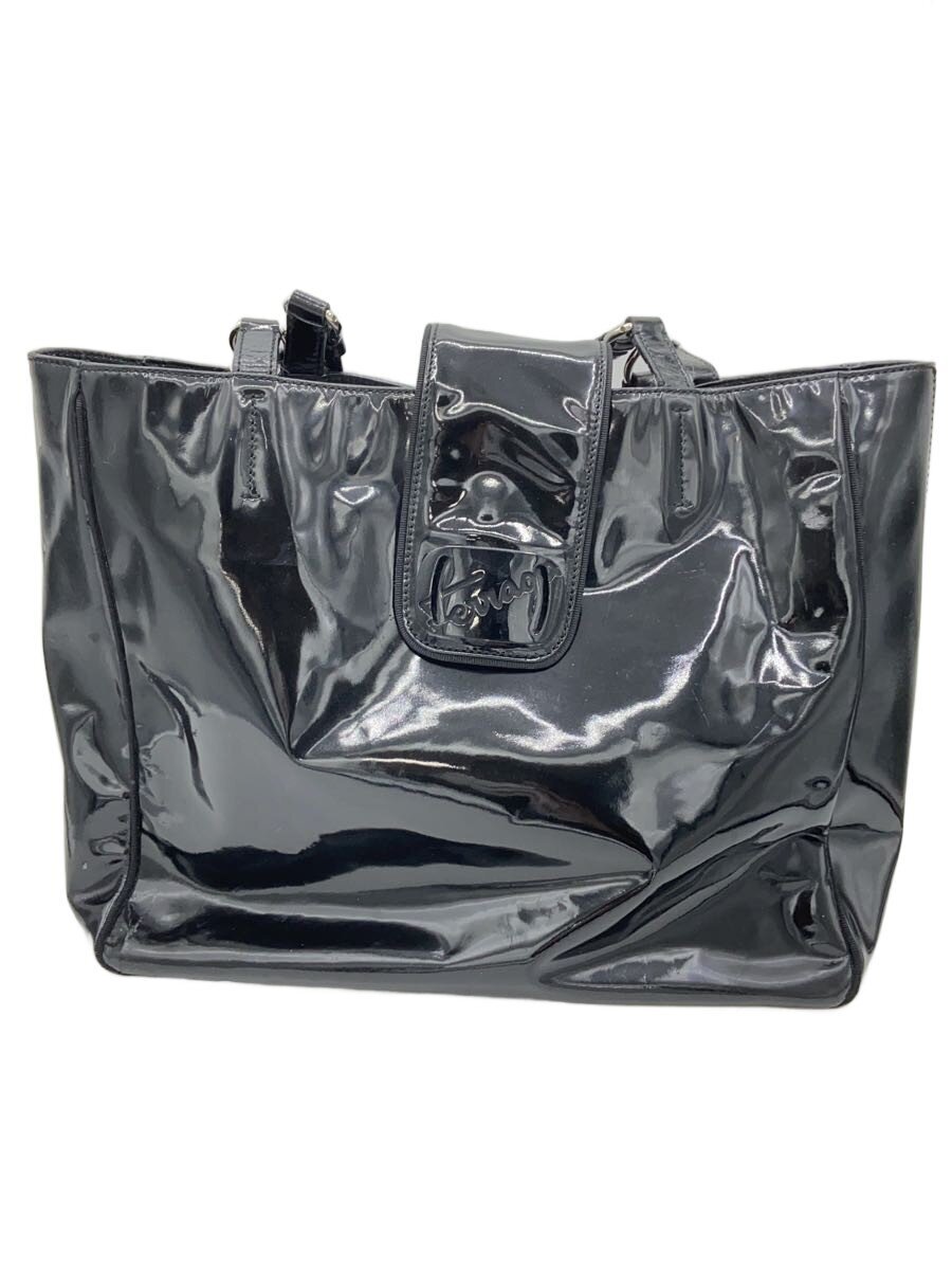 【中古】Salvatore Ferragamo◆トートバッグ/エナメル/BLK/金-21/C332//【御徒面子】
