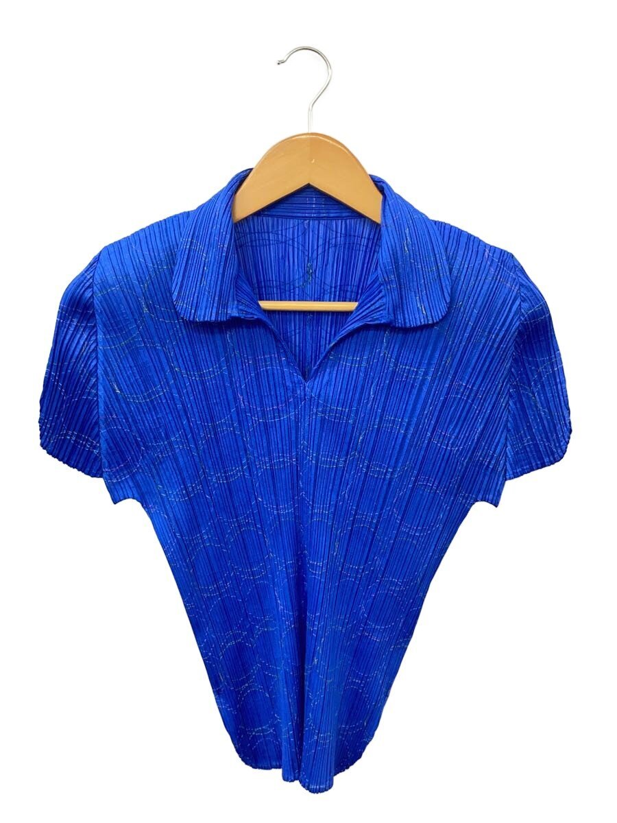 【中古】PLEATS PLEASE ISSEY MIYAKE◆半袖シャツ/4/ポリエステル/BLU/総柄/PP51-FK702【レディースウェア】｜2ｎｄ STREET 店