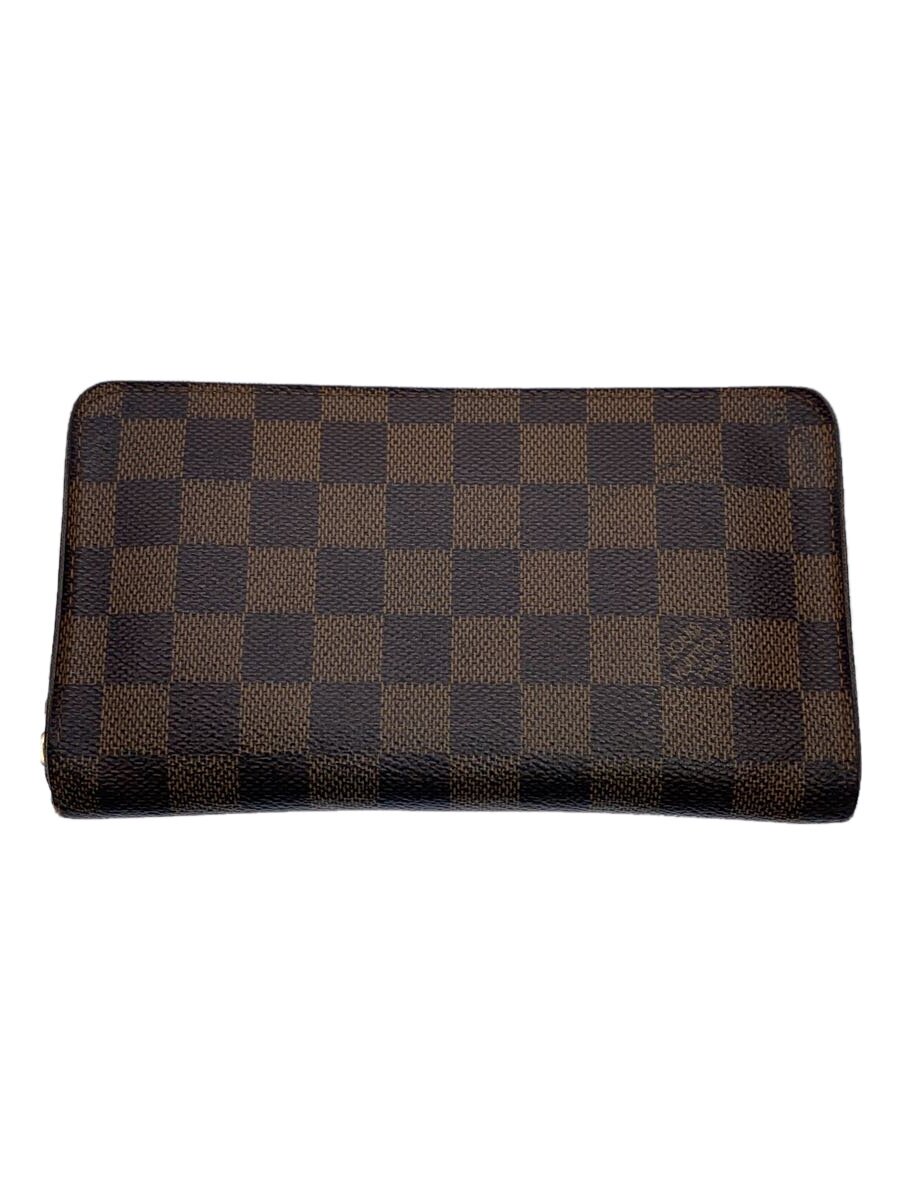 【中古】LOUIS VUITTON◆ポルト・モネ・ジップ_ダミエ・エベヌ_BRW/PVC/BRW/メンズ【服飾雑貨他】