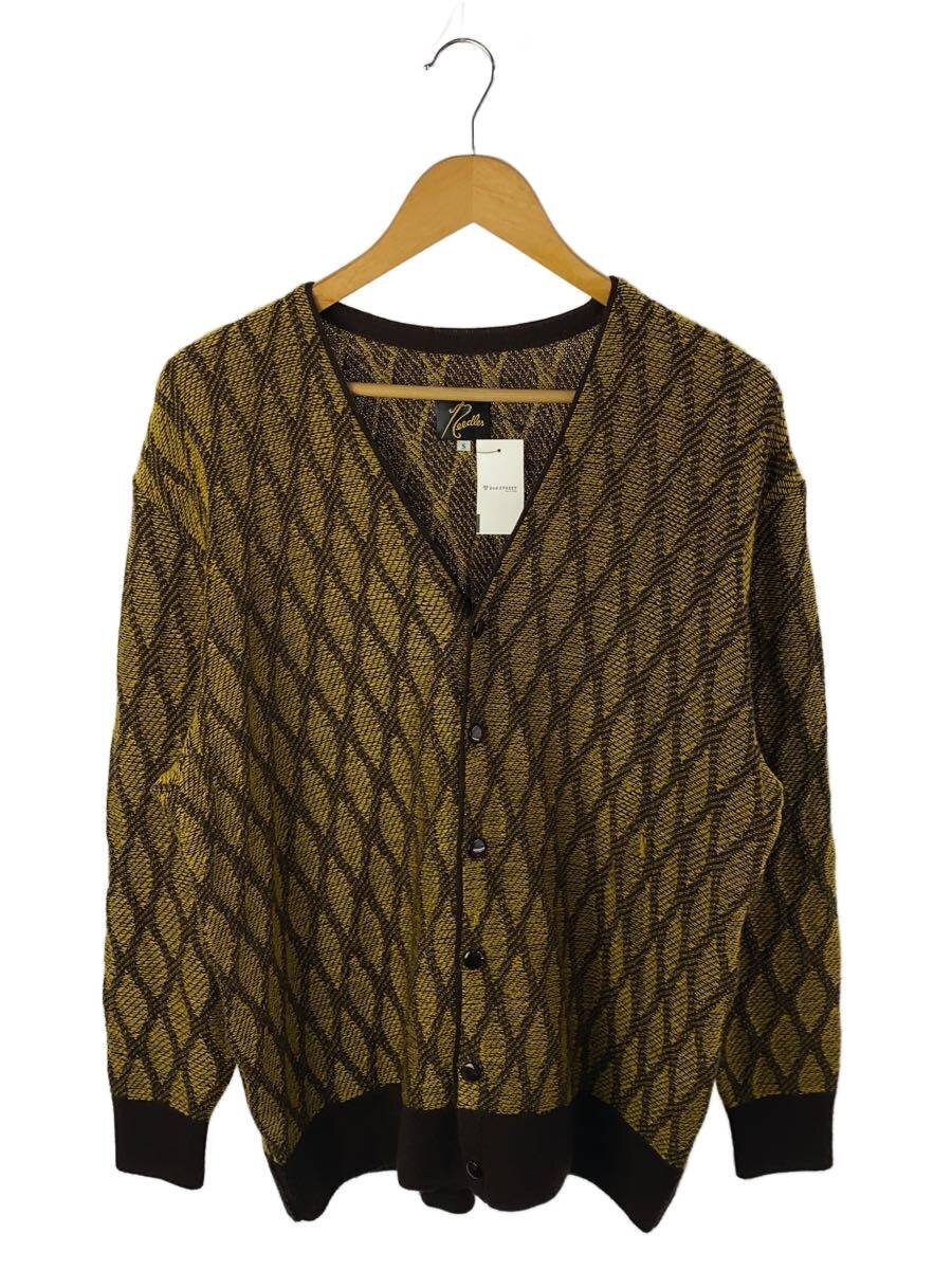 【中古】Needles◆V Neck Cardigan Wave Stripe/ジレー(薄っぺら)/S/アクリル樹脂/YLW/J0263【メンズウェア】