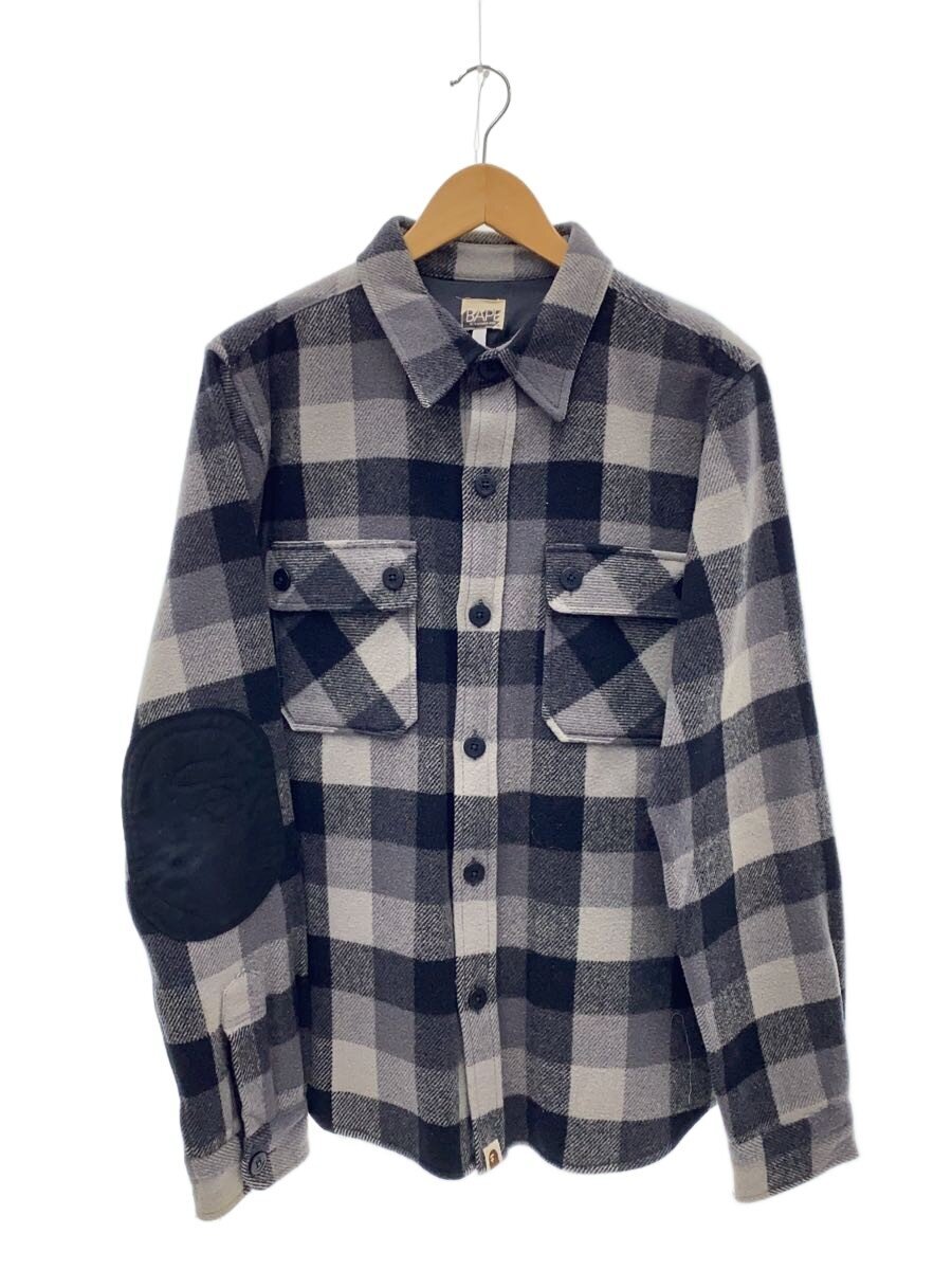 【中古】A BATHING APE◆長袖プルオーバー/L/羊毛/GRY【メンズウェア】