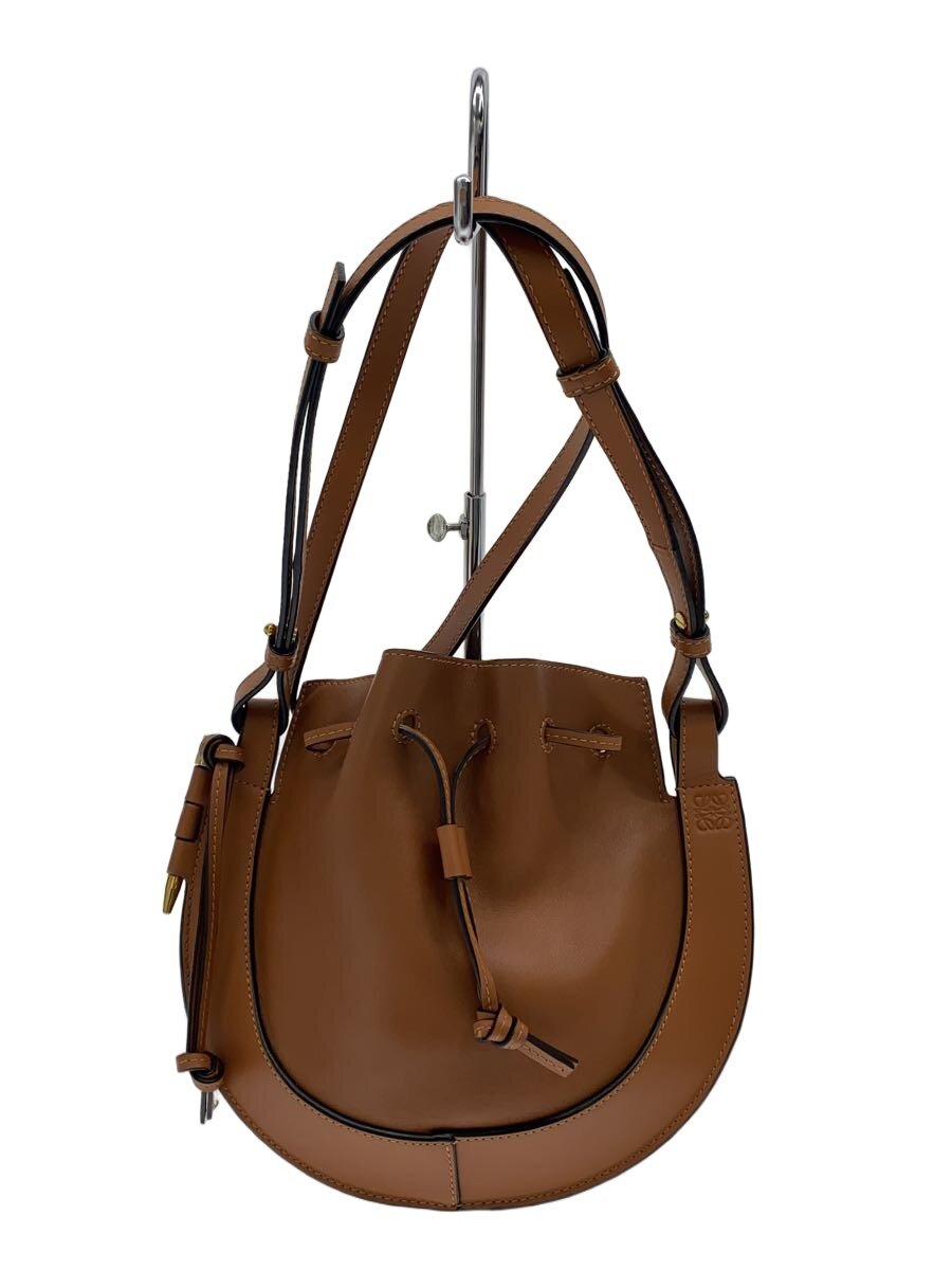 【中古】LOEWE◆ショルダーバッグ/なめし革/BRW/無地【御徒面子】