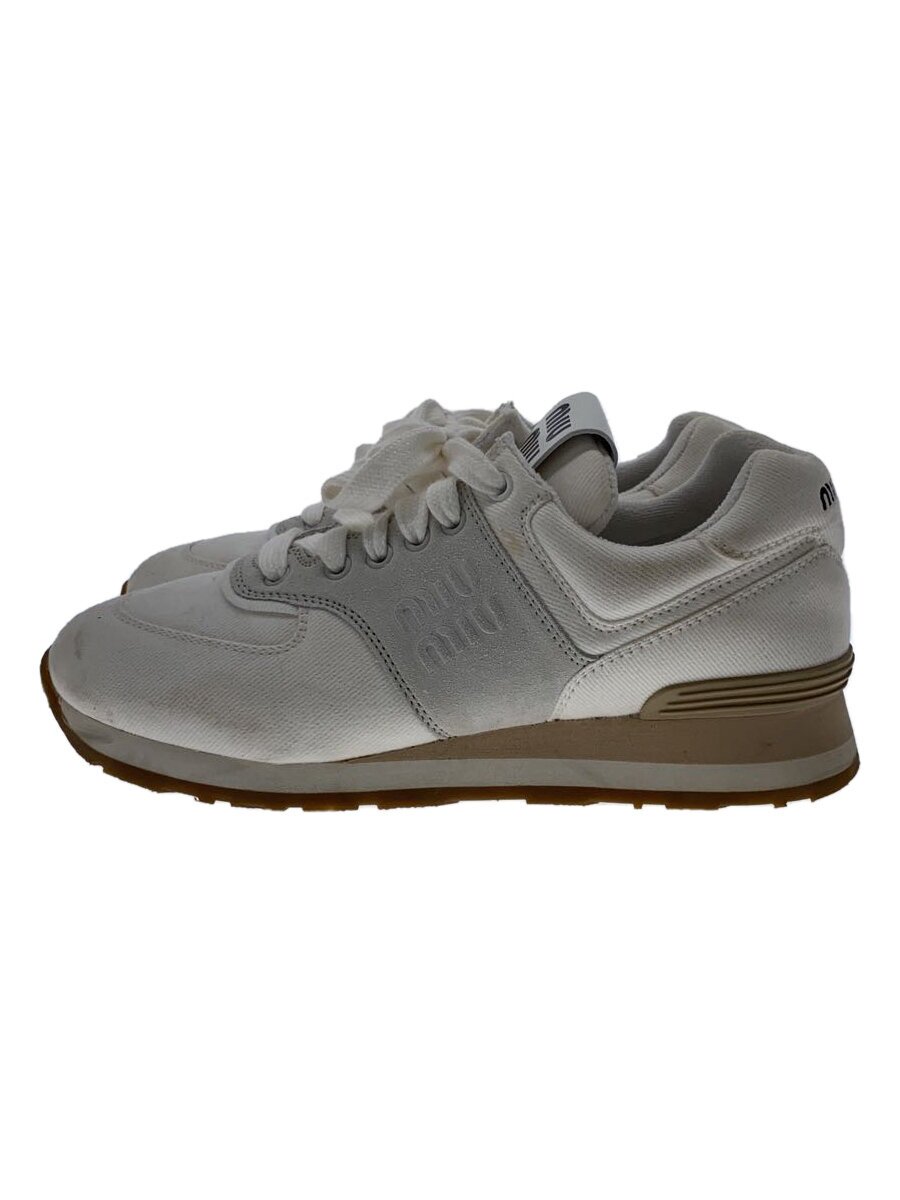 【中古】MIU MIU◆ローカットスニーカー/38.5/WHT/帆布/5E042E/汚れた状態有/CSL//【シューズ】
