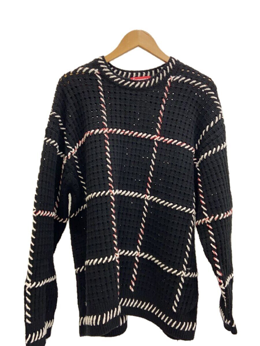 【中古】Supreme◆23SS/QUILT STITCH SWEATER/編み物・プルオーバー(朦々たる)/L/羊毛/BLK【メンズウェア】