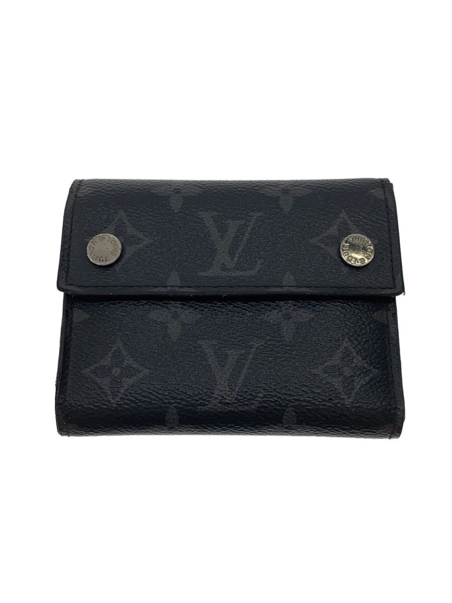 【中古】LOUIS VUITTON◆チェーン・コンパクト・ウォレット_モノグラム・エクリプス/PVC/BLK/モノグラム/メンズ//【服飾雑貨他】