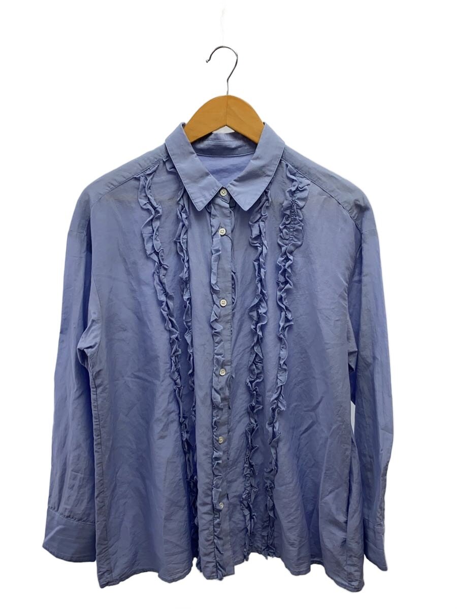 【中古】Spick\u0026Span◆コットンシルクフロントフリルブラウス/長袖トップ/--/綿織物/BLU【レディース御召しもの】
